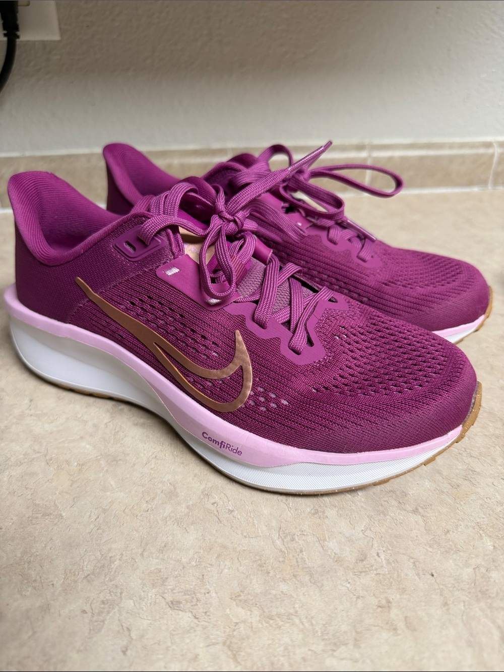 Nike Women’s Magenta Athletic Running Shoes with Gold Swoosh